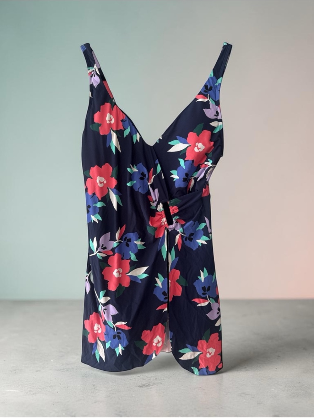 Liz Claiborne Navy Floral One-Piece Swim Dress - Picture 2 of 7